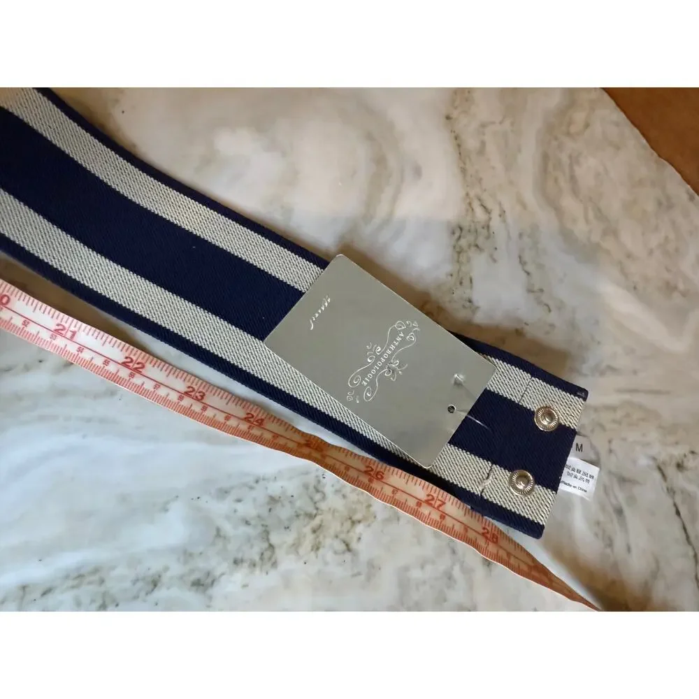 Anthropologie Stretchy Preppy Statement Belt Blue Cream M